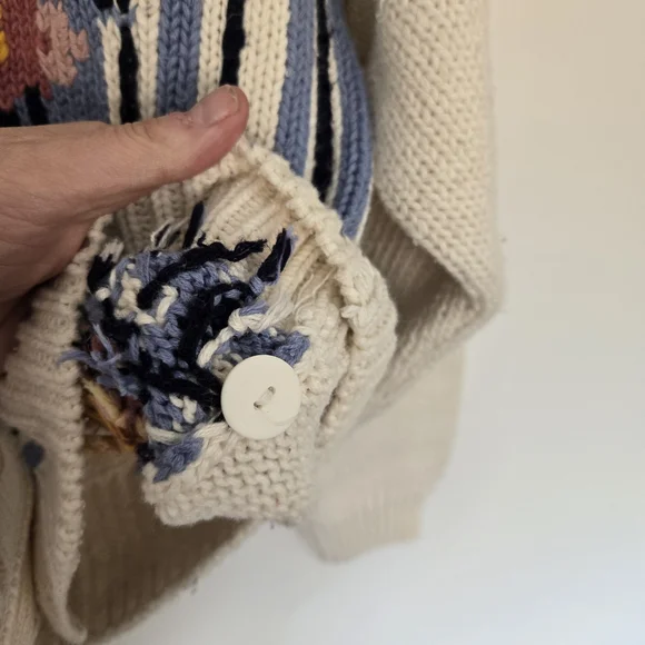 Women's Vintage Cream Floral Knit Cardigan Sweater Spring Easter Feminine Size M - Picture 4 of 6